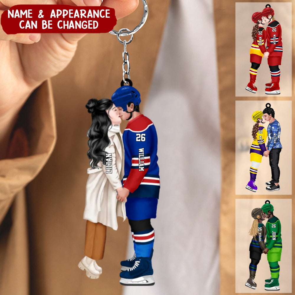Personalized Acrylic Custom Shape Ornament-Couple Gift-Ice Hockey Couple Acrylic Keychain